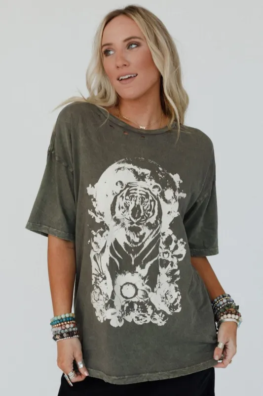 Tiger Moon Graphic Tee - Iron - Pre Order made by Promesa
