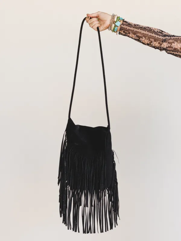 Out West Fringe Crossbody Bag - Black - Pre Order made by Fame Accessories
