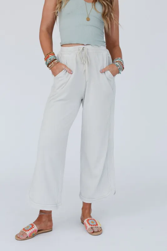 So Comfy Wide Leg Pant Cropped Length - Beige - Pre Order made by easel