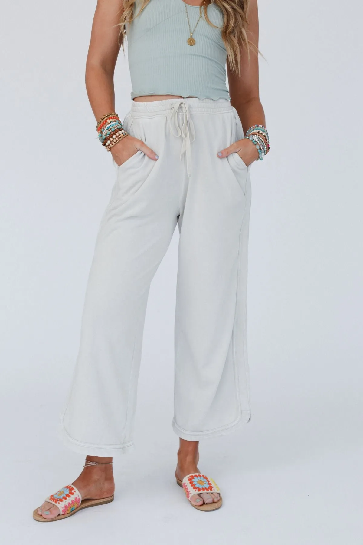 So Comfy Wide Leg Pant Cropped Length - Beige - Pre Order sold by Three Bird Nest