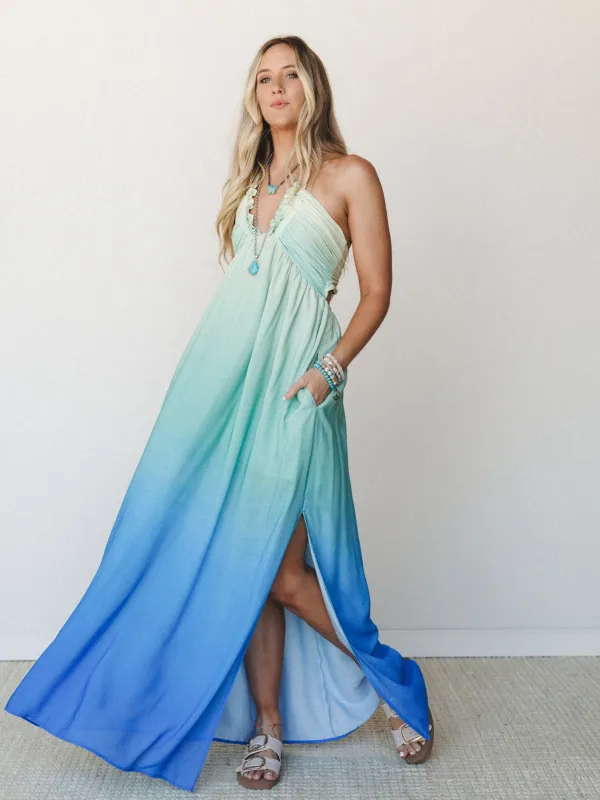 Cityscape Halter Maxi Dress - Butter Blue made by Promesa