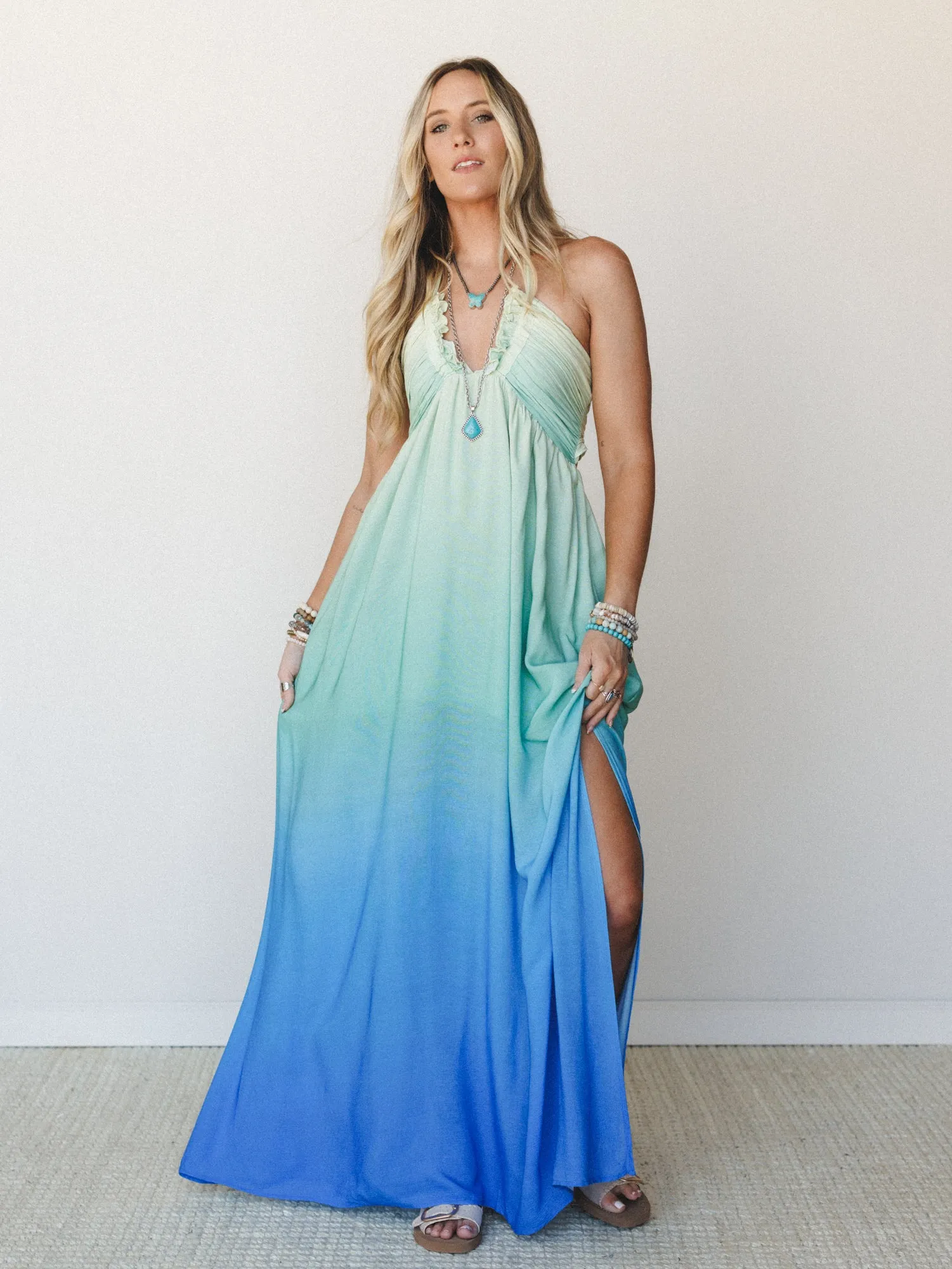 Cityscape Halter Maxi Dress - Butter Blue sold by Three Bird Nest product image thumbnail 4