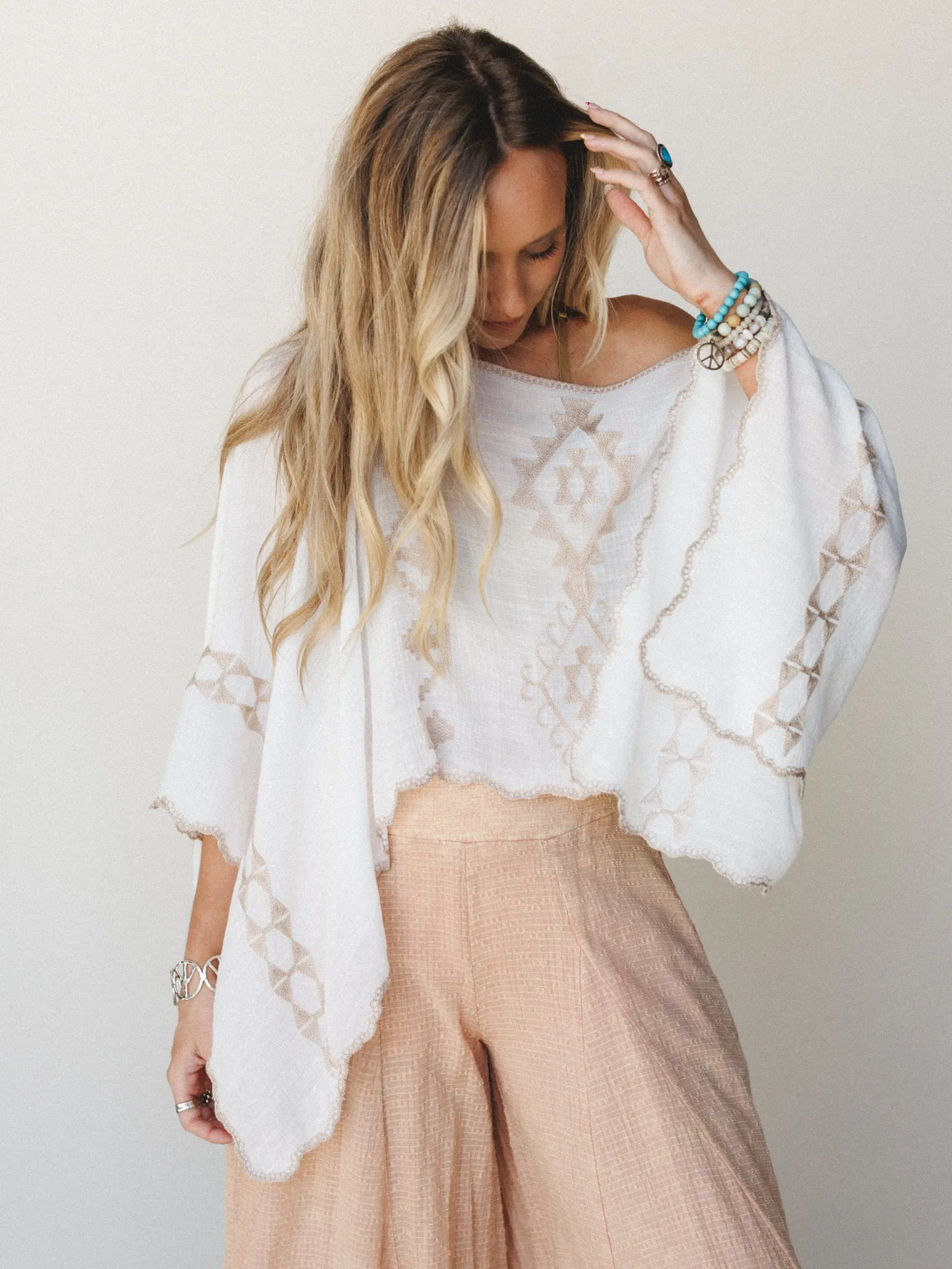 Greece Island Poncho - White sold by Three Bird Nest product image thumbnail 2