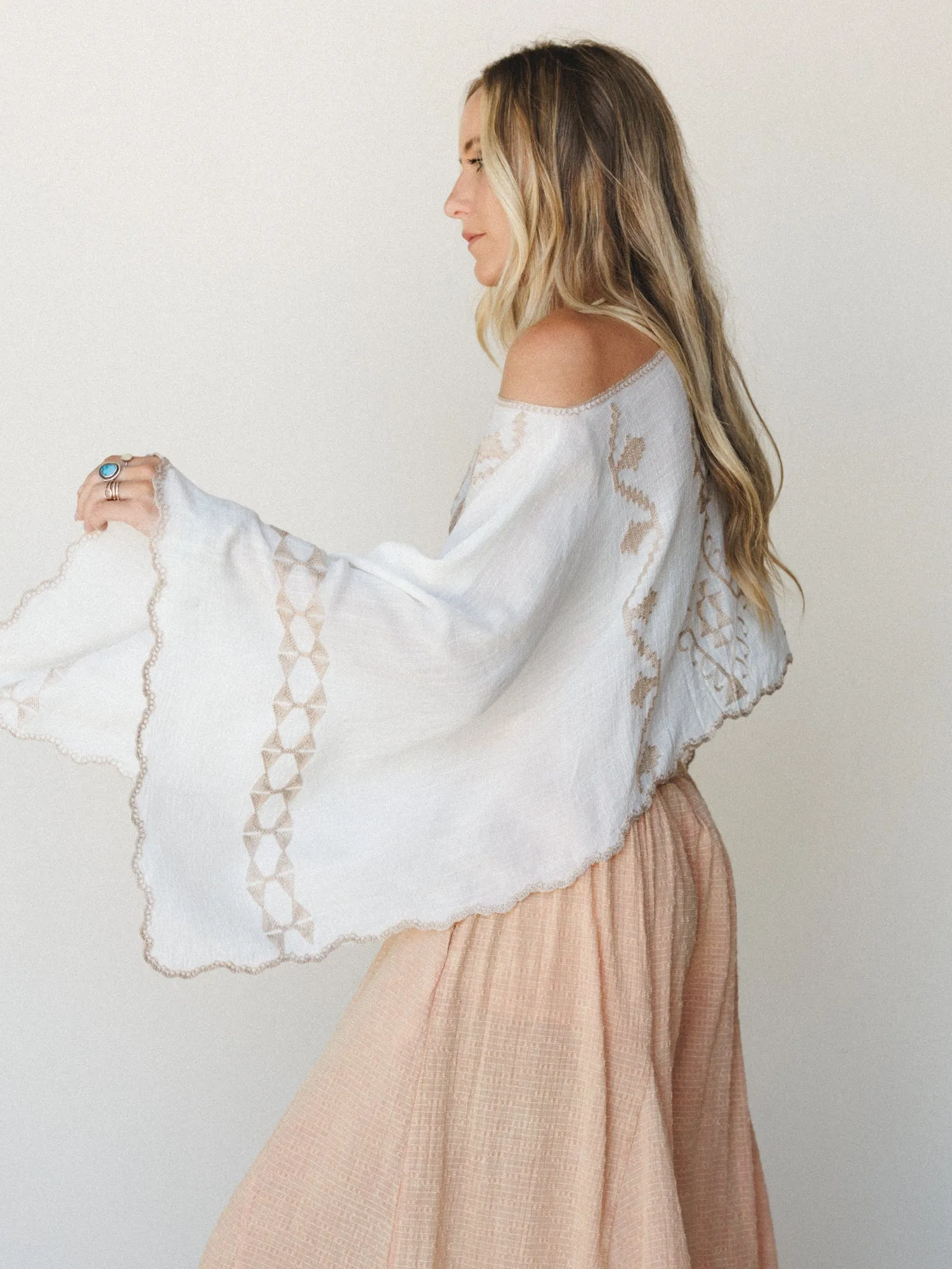 Greece Island Poncho - White sold by Three Bird Nest product image thumbnail 3