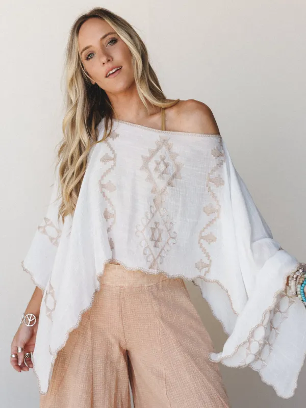 Greece Island Poncho - White made by Three Bird Nest