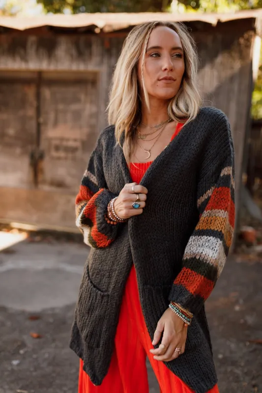 Danny Striped Sleeve Cardigan - Charcoal - Pre Order made by Davi & Dani