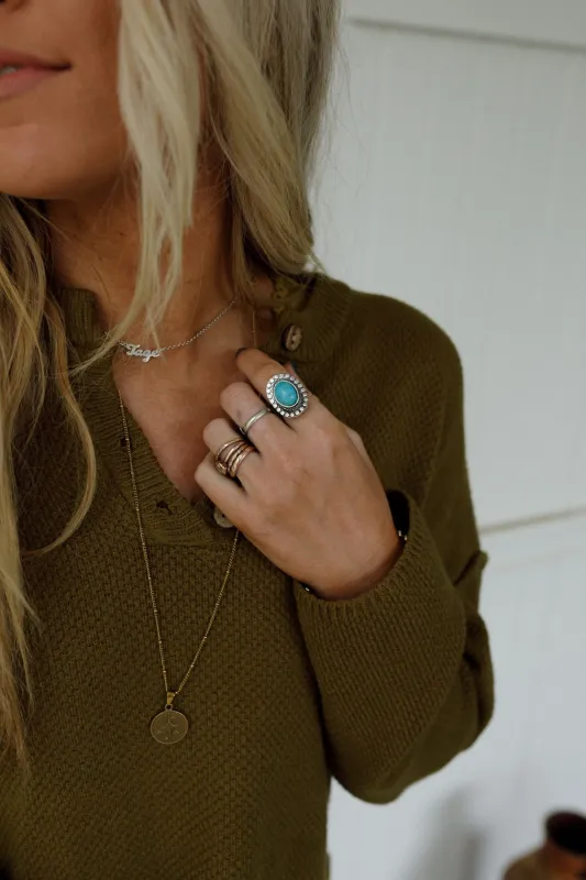 Hidden Beach Adjustable Turquoise Ring - Silver - Pre Order made by Three Bird Nest