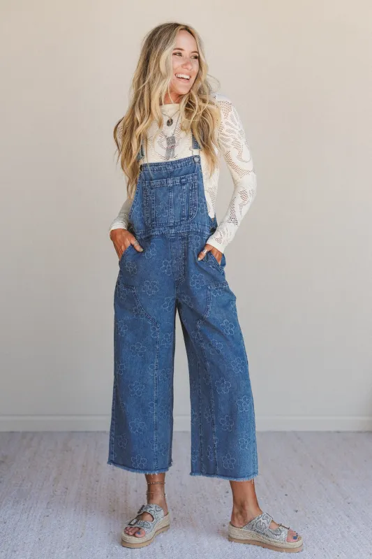 Chasing Horizons Flower Pattern Overalls - Washed Denim - Pre Order made by easel