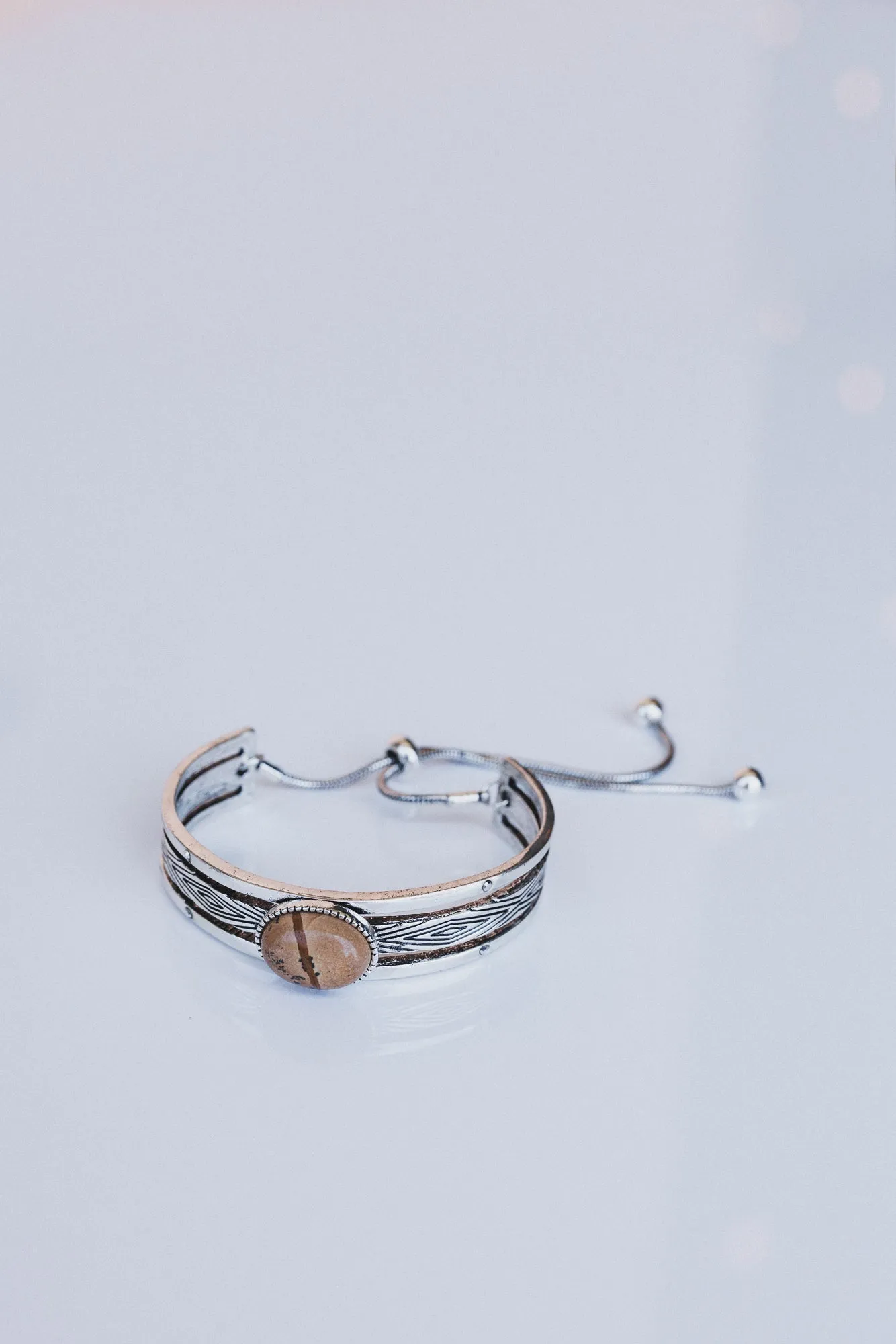Sundancer Pull Clasp Cuff Bracelet - Jasper Silver - Pre Order sold by Three Bird Nest