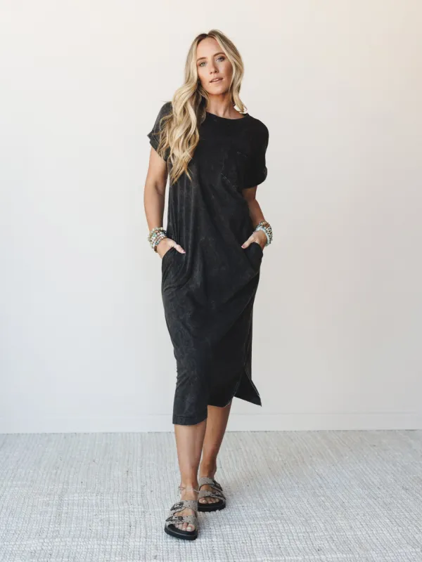 Tee It Up Maxi Tee Dress - Ash Black - Pre Order made by Zenana