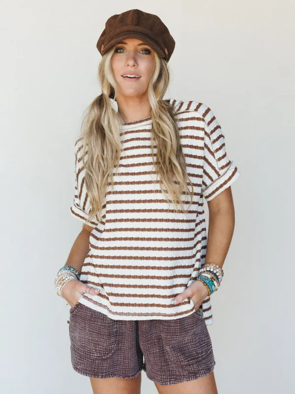Timeless Lines Striped Tee - Brown - Pre Order made by Zenana