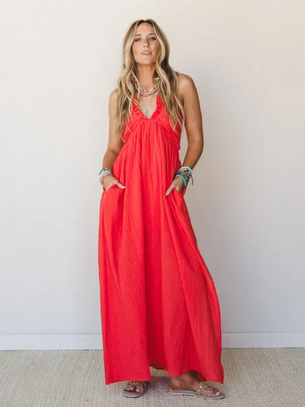 Cityscape Halter Maxi Dress - Cherry Tomato made by Promesa