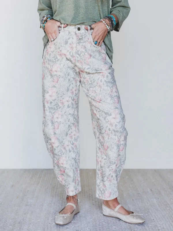 Antoinette Barrel Jeans - Khaki Floral - Pre Order made by Davi & Dani