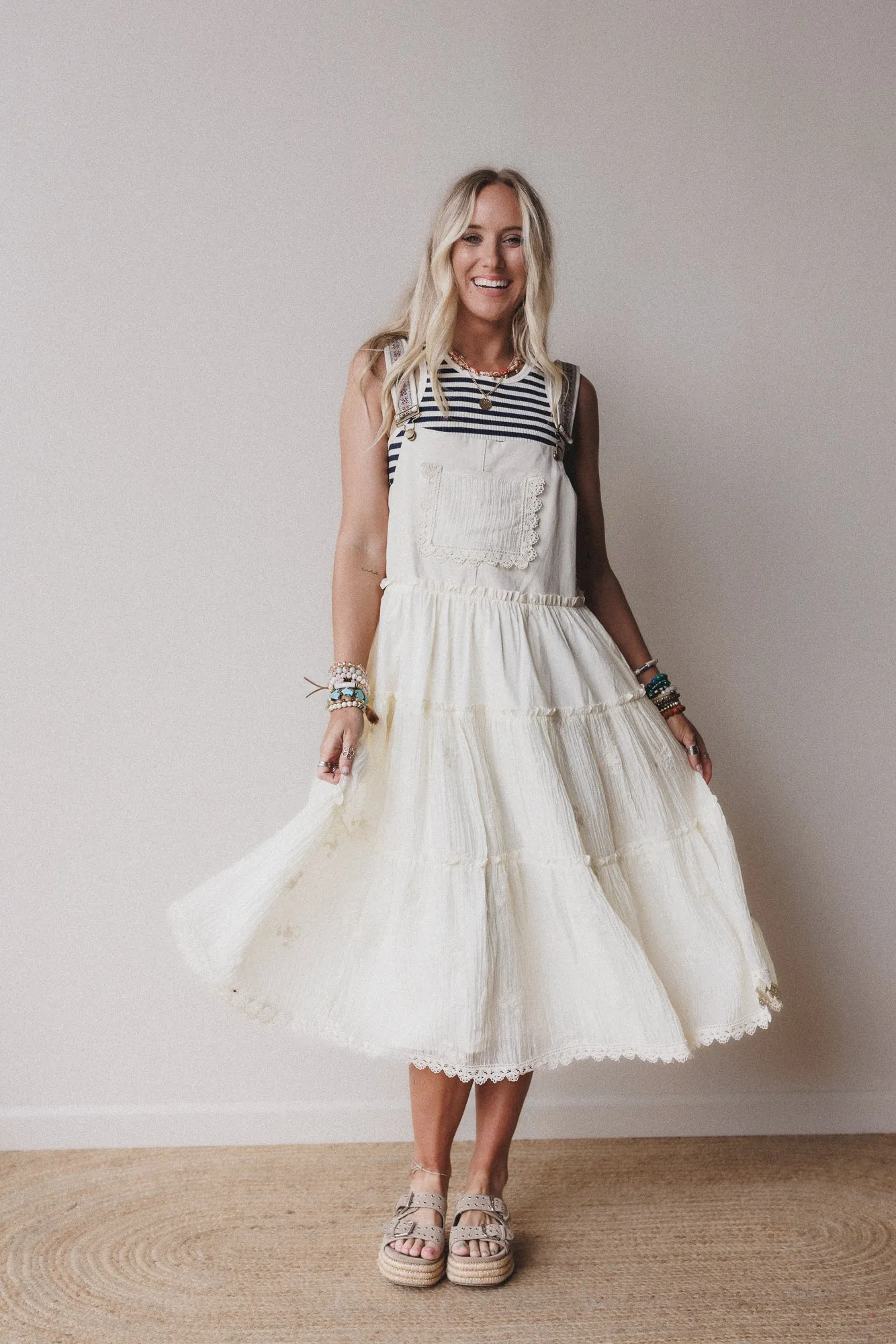 Harvest Haze Overalls Dress - Cream - Pre Order sold by Three Bird Nest