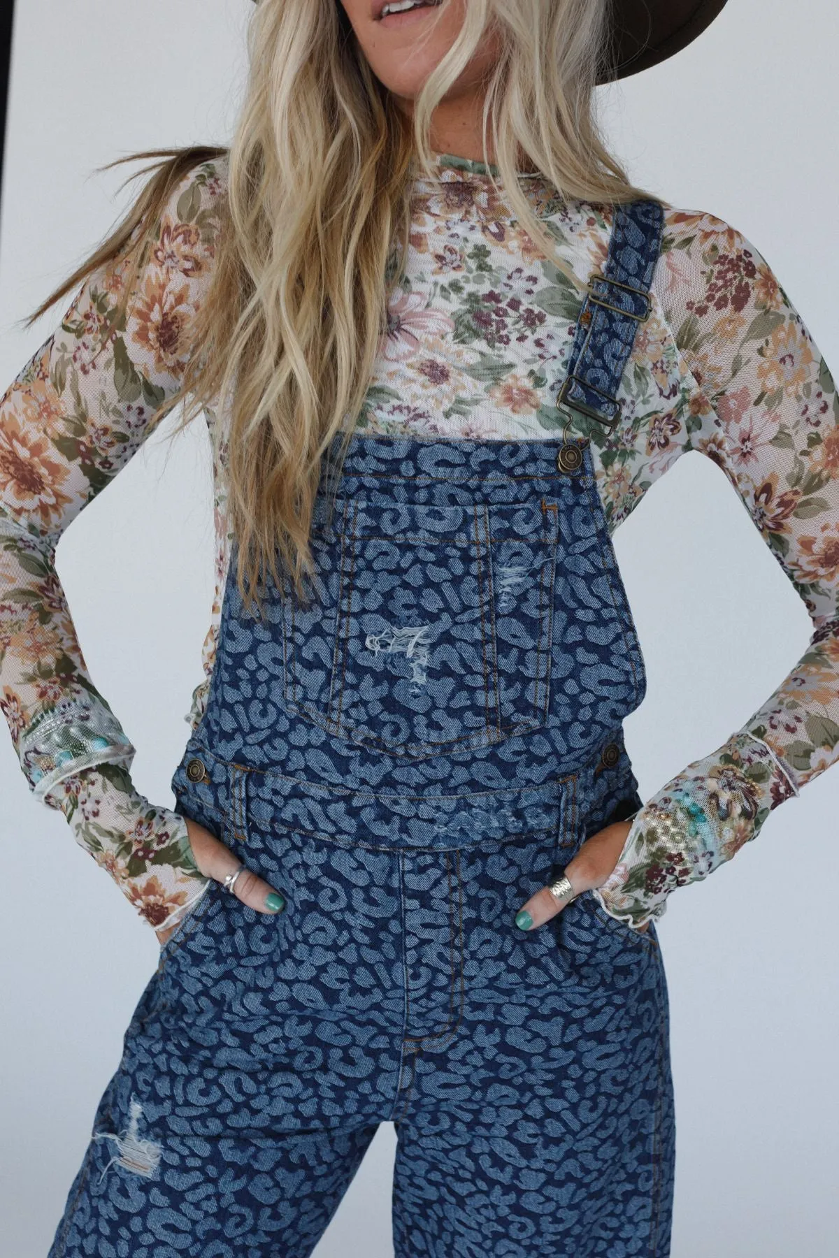 Milly Distressed Hem Wide Leg Overall - Blue Multi sold by Three Bird Nest product image thumbnail 2