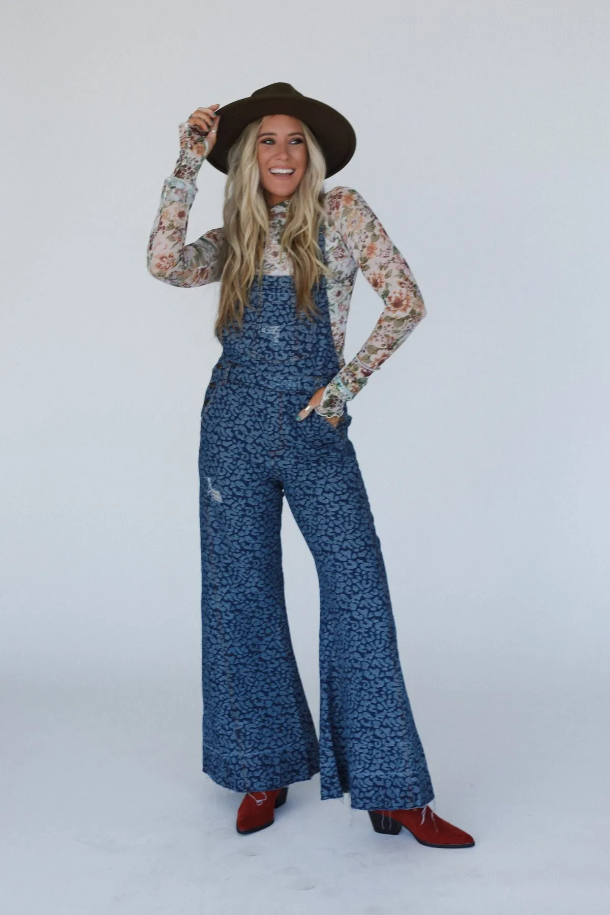 Milly Distressed Hem Wide Leg Overall - Blue Multi sold by Three Bird Nest product image thumbnail 5