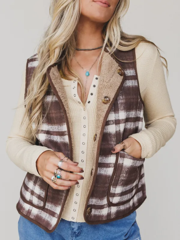 Driftwood Plaid Reversible Vest - Mocha - Pre Order made by Listicle