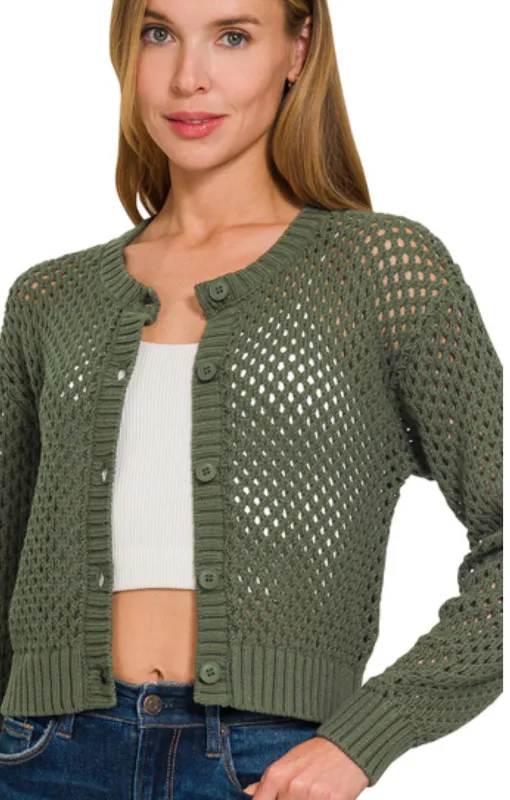 Mermaid Secrets Cardigan - Dark Olive made by Zenana
