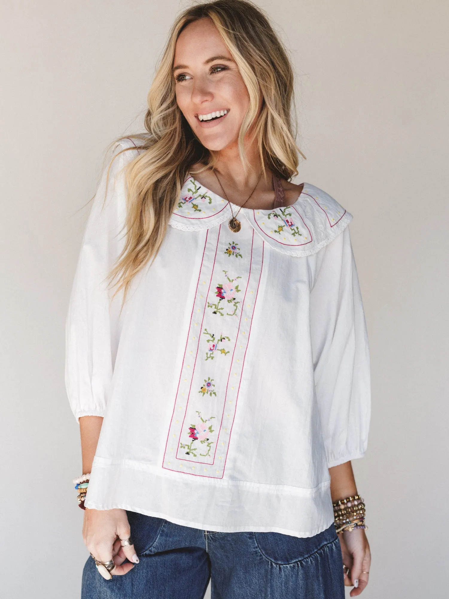 Hints of Spring Blouse - White - Pre Order sold by Three Bird Nest