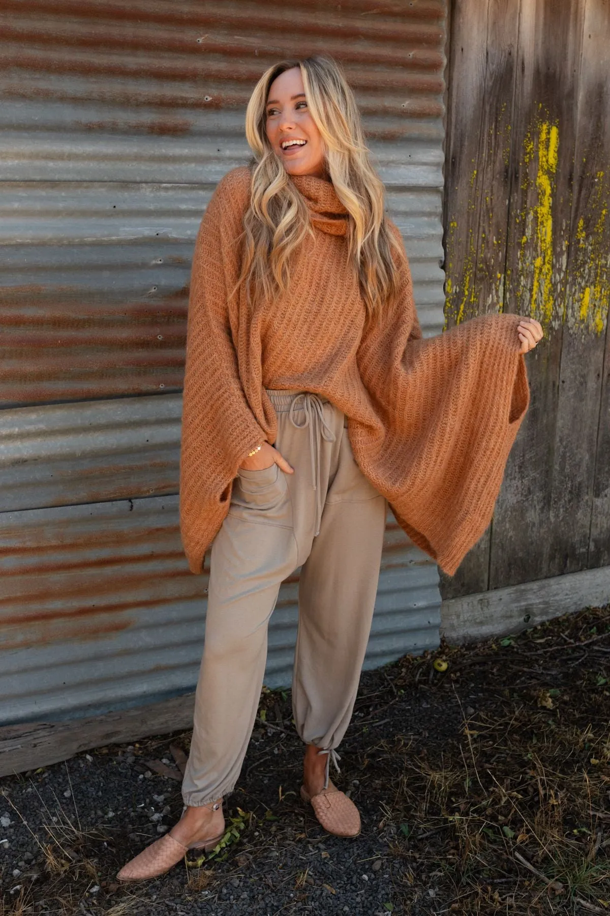 All My Thanks Turtleneck Poncho - Tan - Pre Order sold by Three Bird Nest