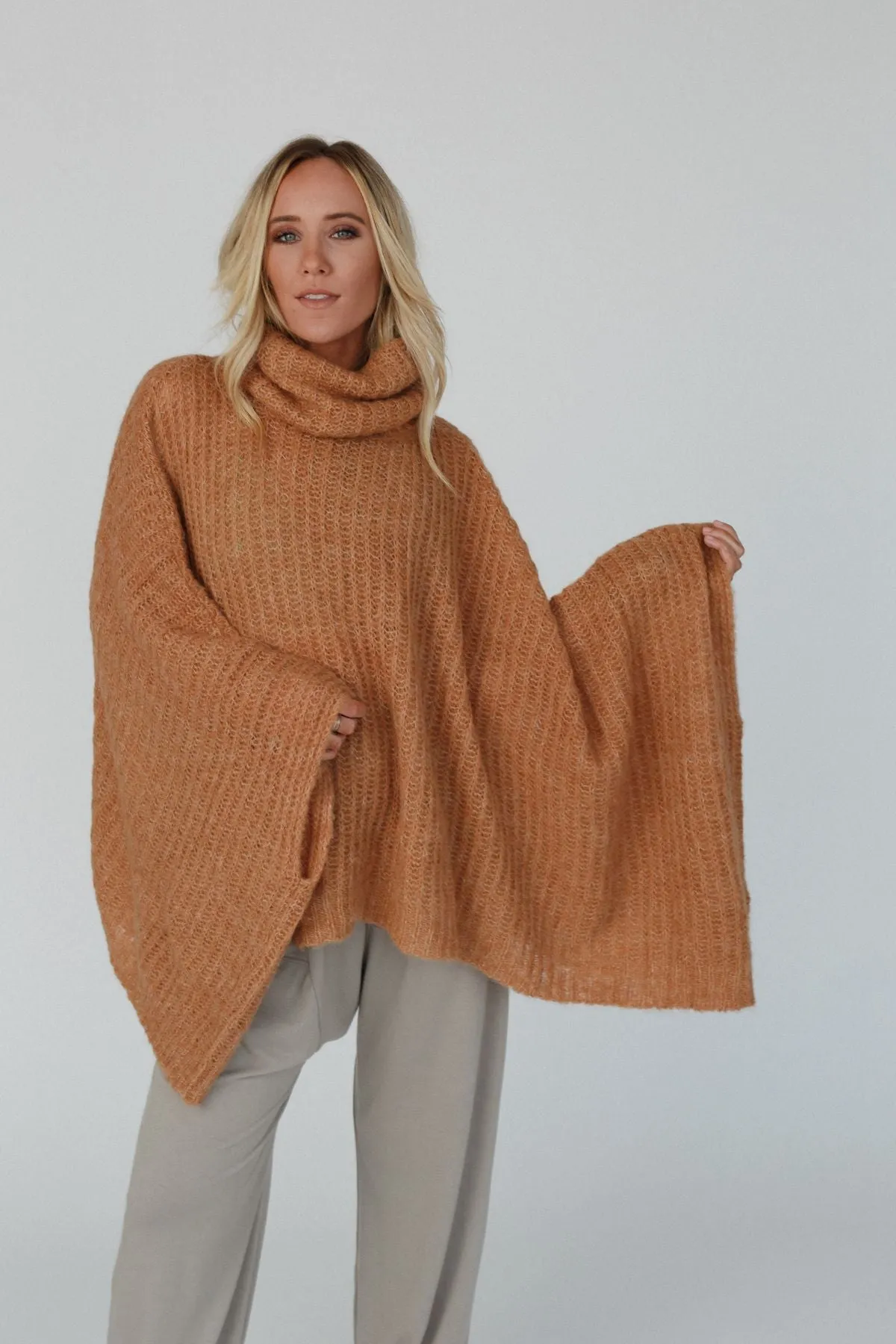 All My Thanks Turtleneck Poncho - Tan - Pre Order sold by Three Bird Nest product image thumbnail 2