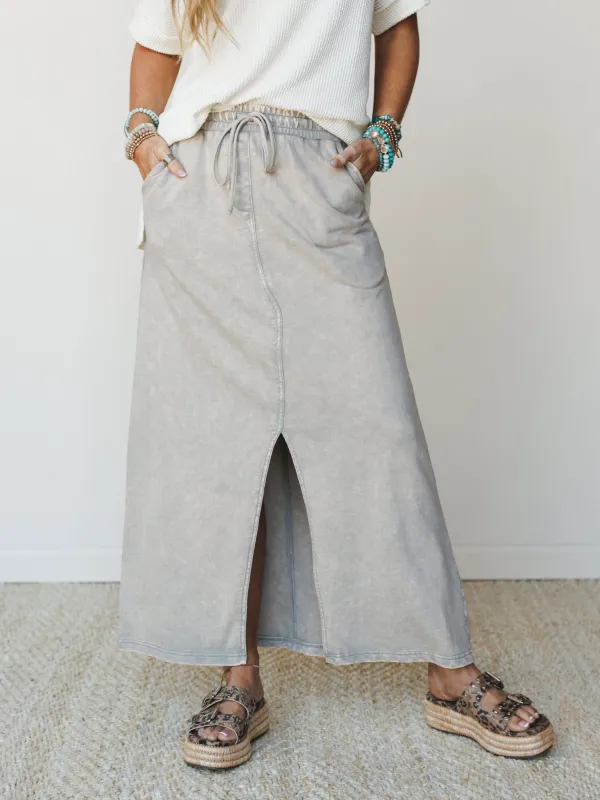 Sunfade Front Slit Maxi Skirt - Sleet made by Zenana