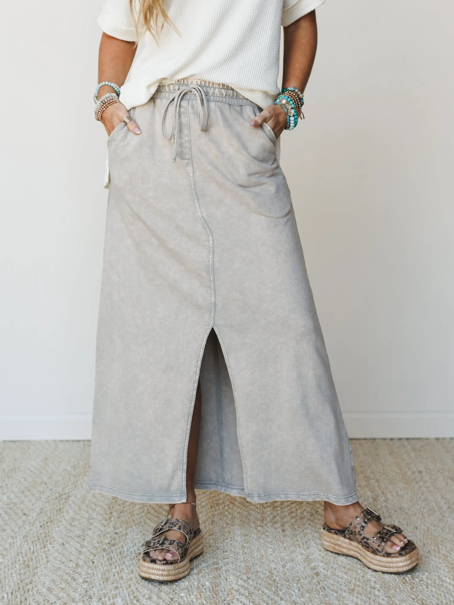 Sunfade Front Slit Maxi Skirt - Sleet sold by Three Bird Nest