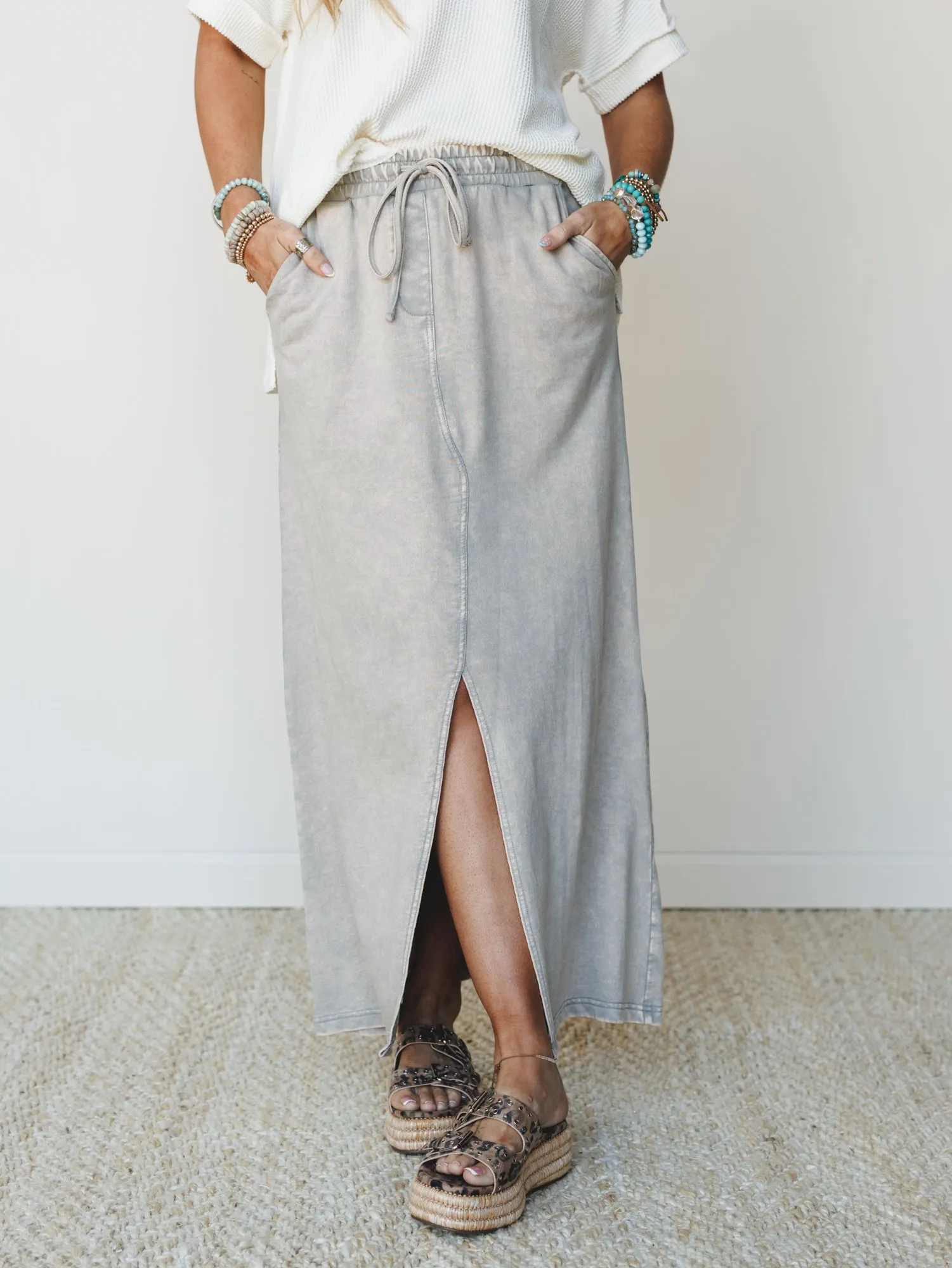 Sunfade Front Slit Maxi Skirt - Sleet sold by Three Bird Nest product image thumbnail 2