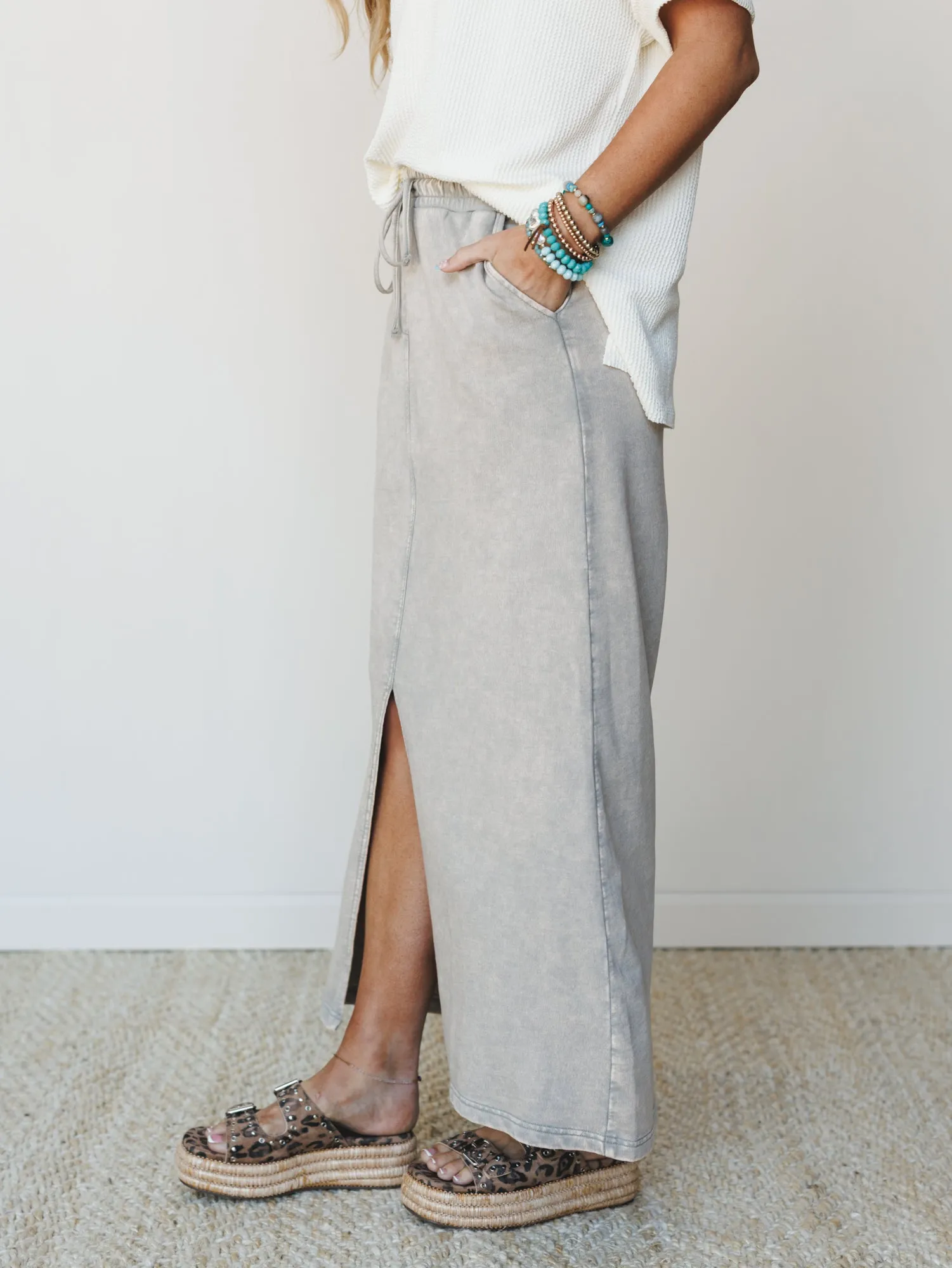 Sunfade Front Slit Maxi Skirt - Sleet sold by Three Bird Nest product image thumbnail 5