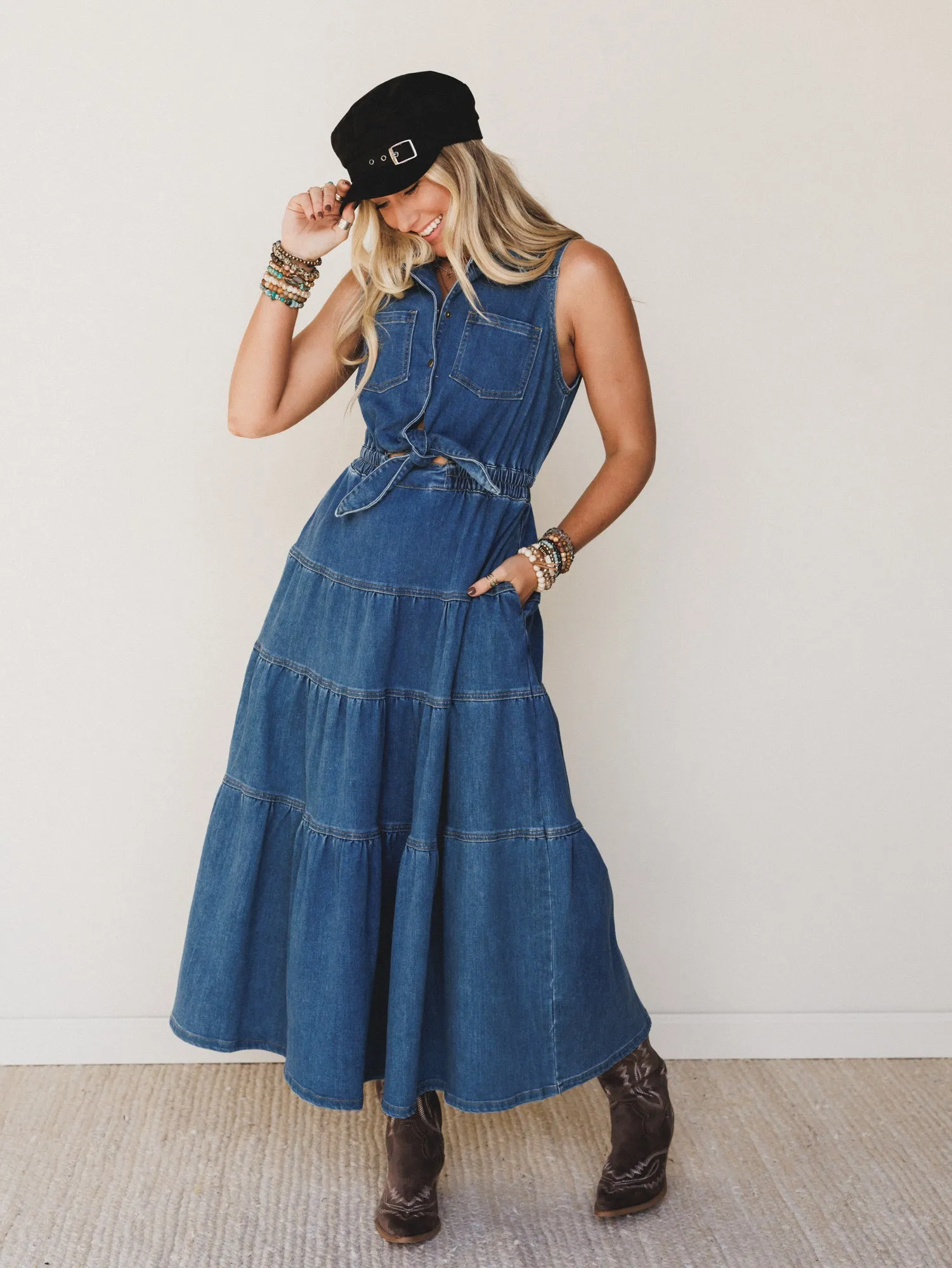 Lasso Luxe Tiered Maxi Dress - Denim - Pre Order sold by Three Bird Nest product image thumbnail 2