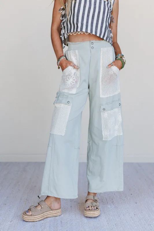 Sugar Blossom Wide Leg Pants - Sage - Pre Order made by Davi & Dani