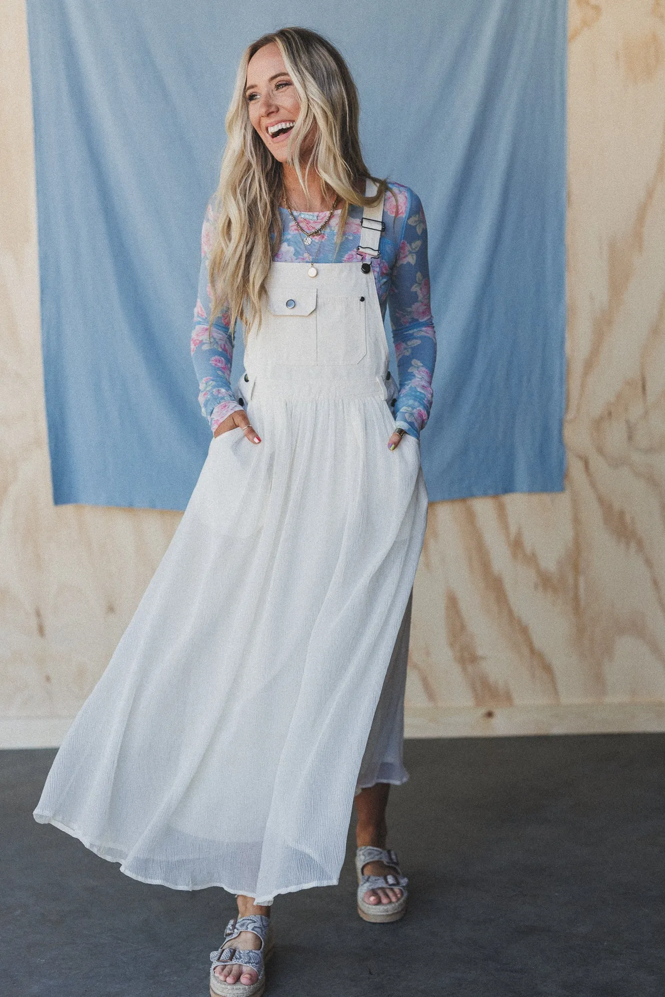 Country Dreams Overalls Dress - Beige - Pre Order sold by Three Bird Nest