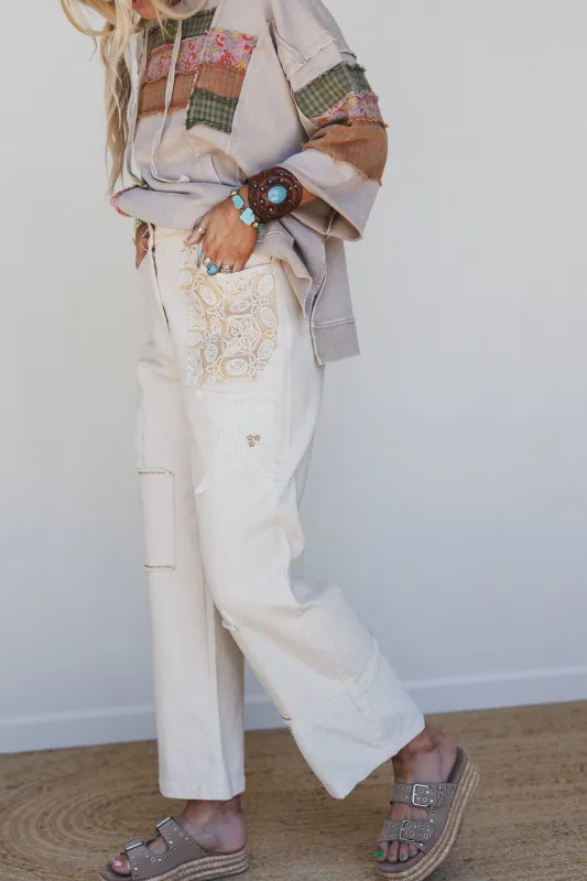 Liora Patchwork Pants - Cream - Pre Order made by Davi & Dani