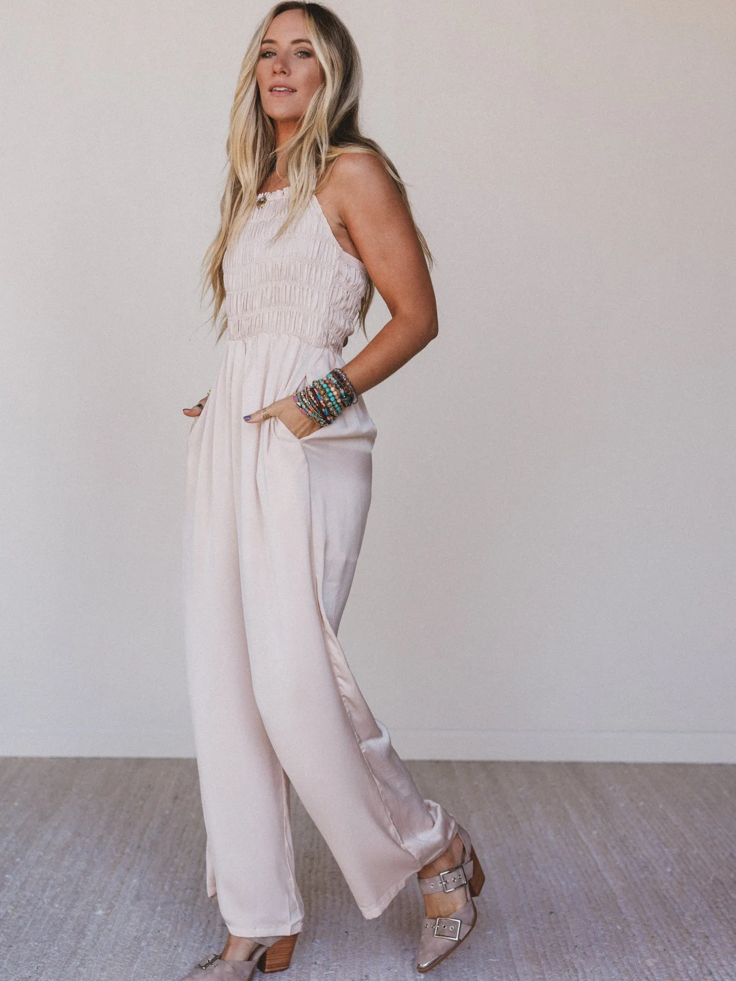 Slick Step Wide Leg Jumpsuit - Champagne - Pre Order sold by Three Bird Nest