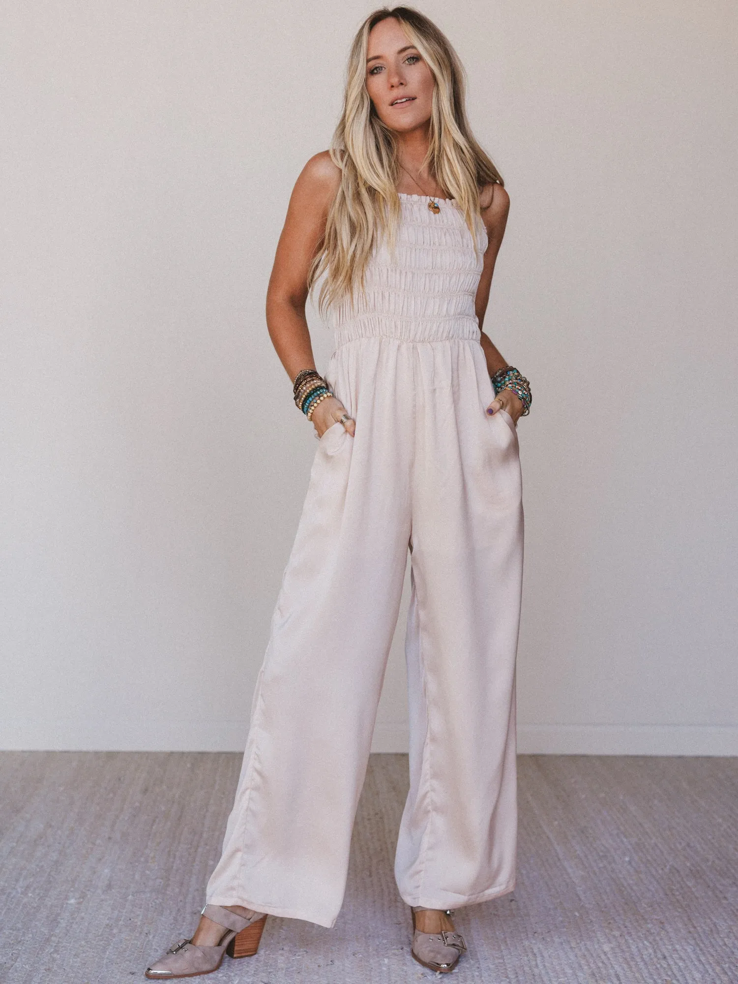 Slick Step Wide Leg Jumpsuit - Champagne - Pre Order sold by Three Bird Nest product image thumbnail 2