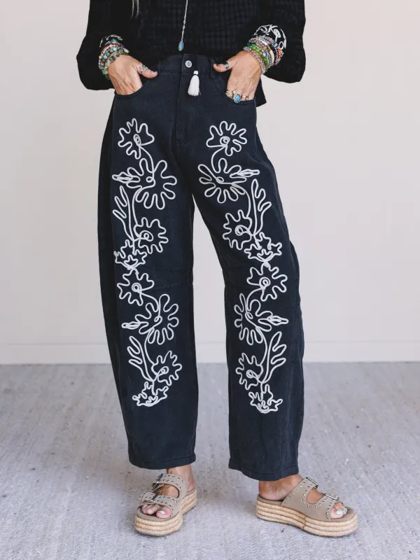 Steady Vibe Abstract Flower Pants - Black - Pre Order made by Davi & Dani