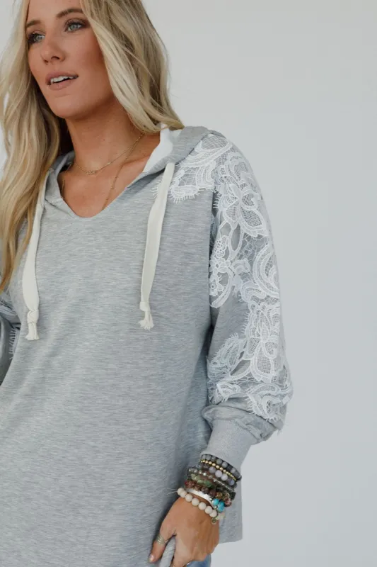 Laced in Love Hoodie Top - Heather Gray - Pre Order made by Davi & Dani