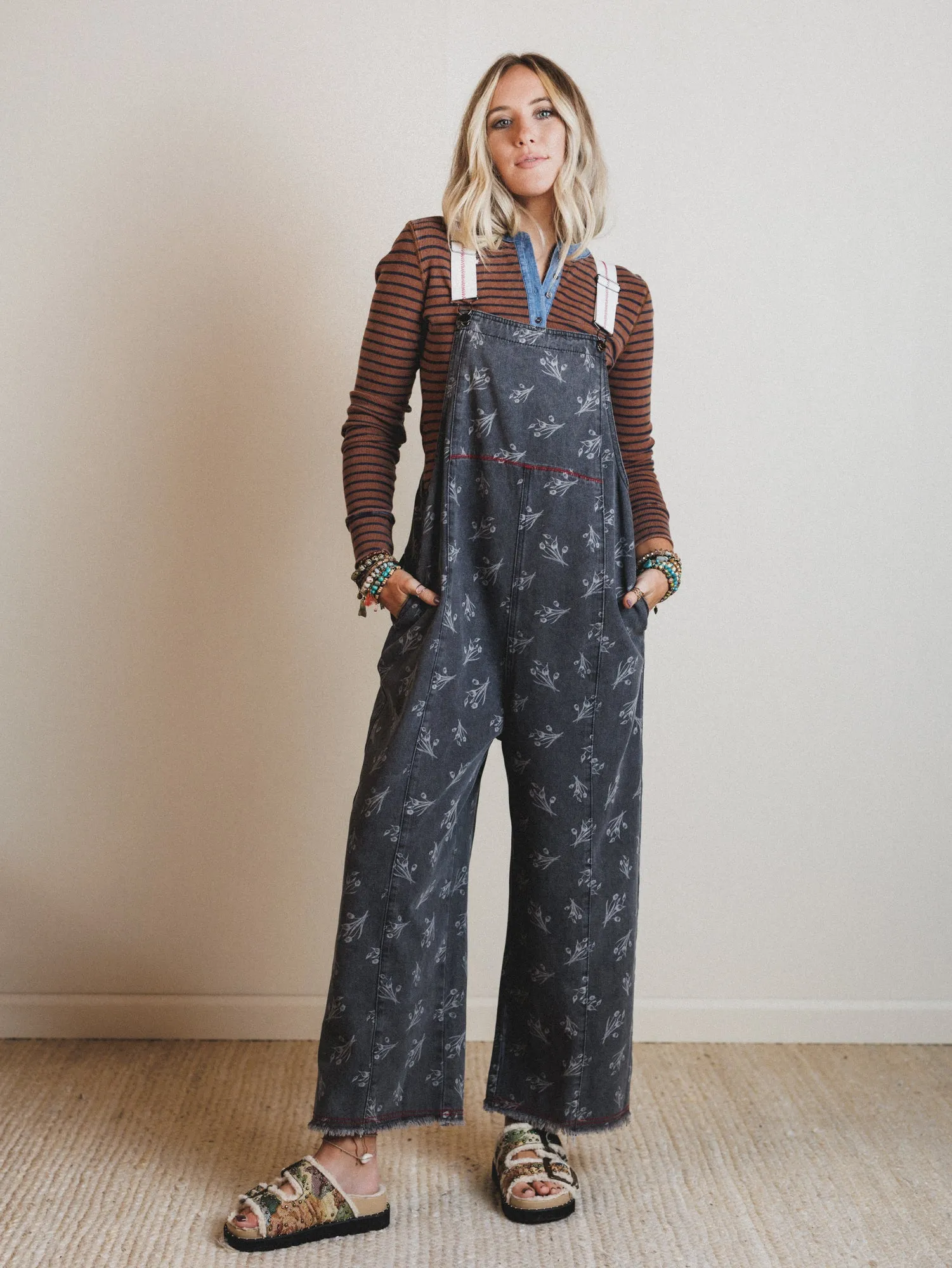 Floral Frenzy Jumpsuit - Black Denim - Pre Order sold by Three Bird Nest