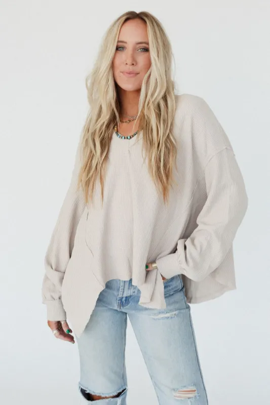 Poetry Thermal V Neck Top - Oatmeal - Pre Order made by Inloom