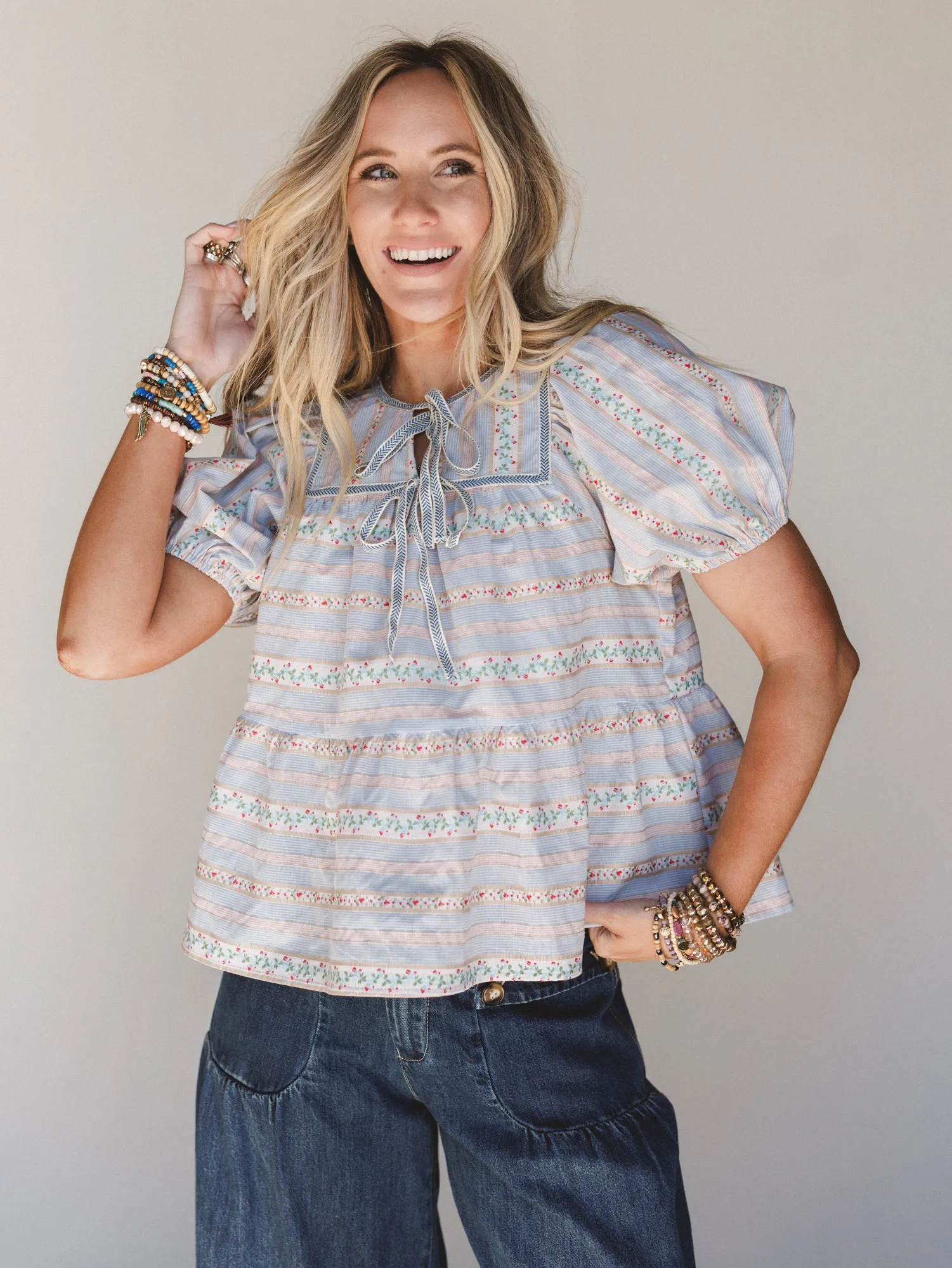 Vintage Lily Balloon Sleeve Blouse - Light Blue - Pre Order sold by Three Bird Nest