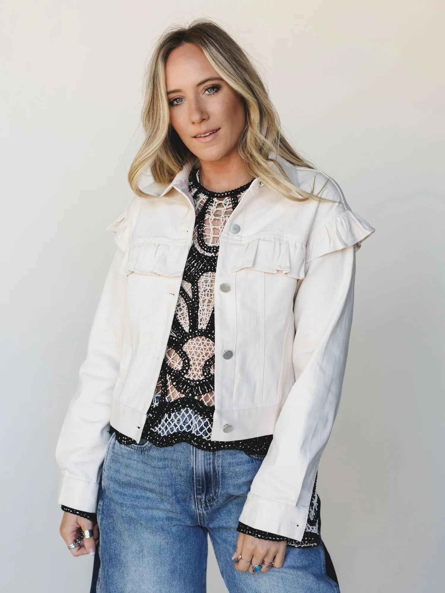 Home On the Range Ruffle Jacket - Ecru sold by Three Bird Nest product image thumbnail 2