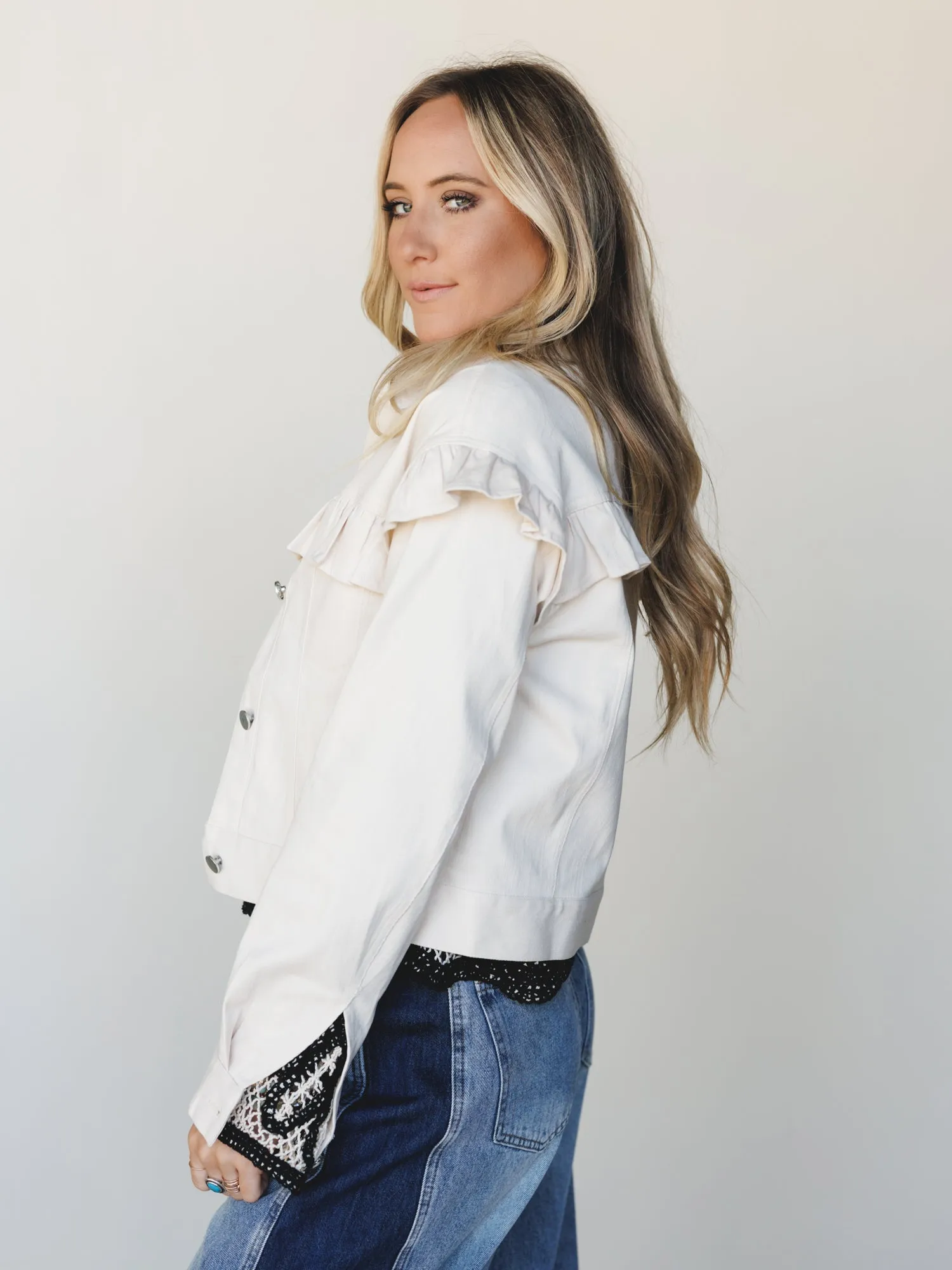 Home On the Range Ruffle Jacket - Ecru sold by Three Bird Nest product image thumbnail 4