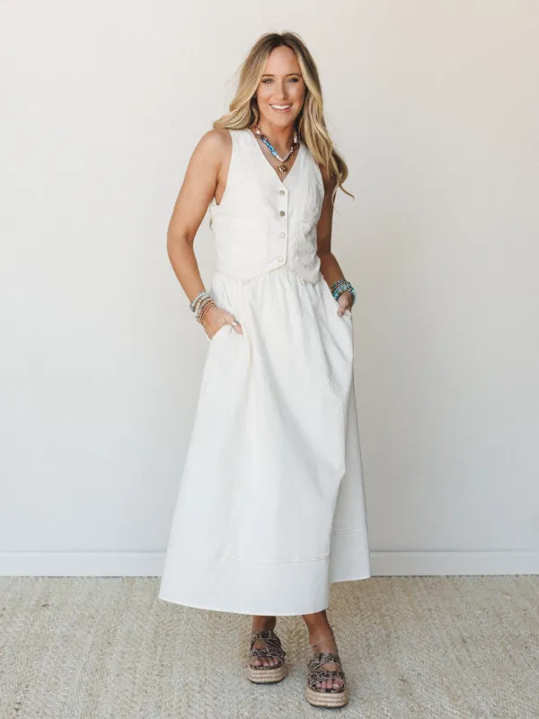 On the Run Denim Maxi Dress - Ivory made by Listicle