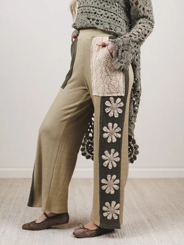 Flower Fields Large Pocket Pants - Sage - Pre Order made by Davi & Dani