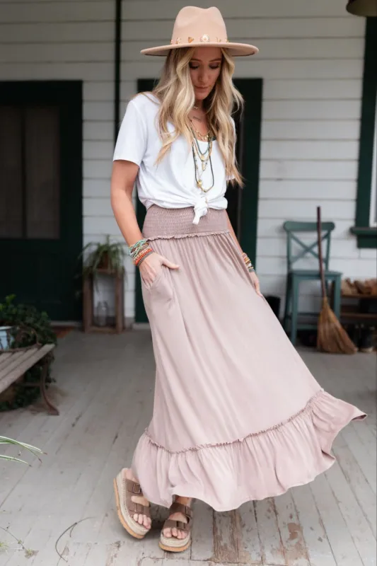 The Nest Rustic Romance Smocked Maxi Skirt - Dark Mocha - Pre Order made by Three Bird Nest