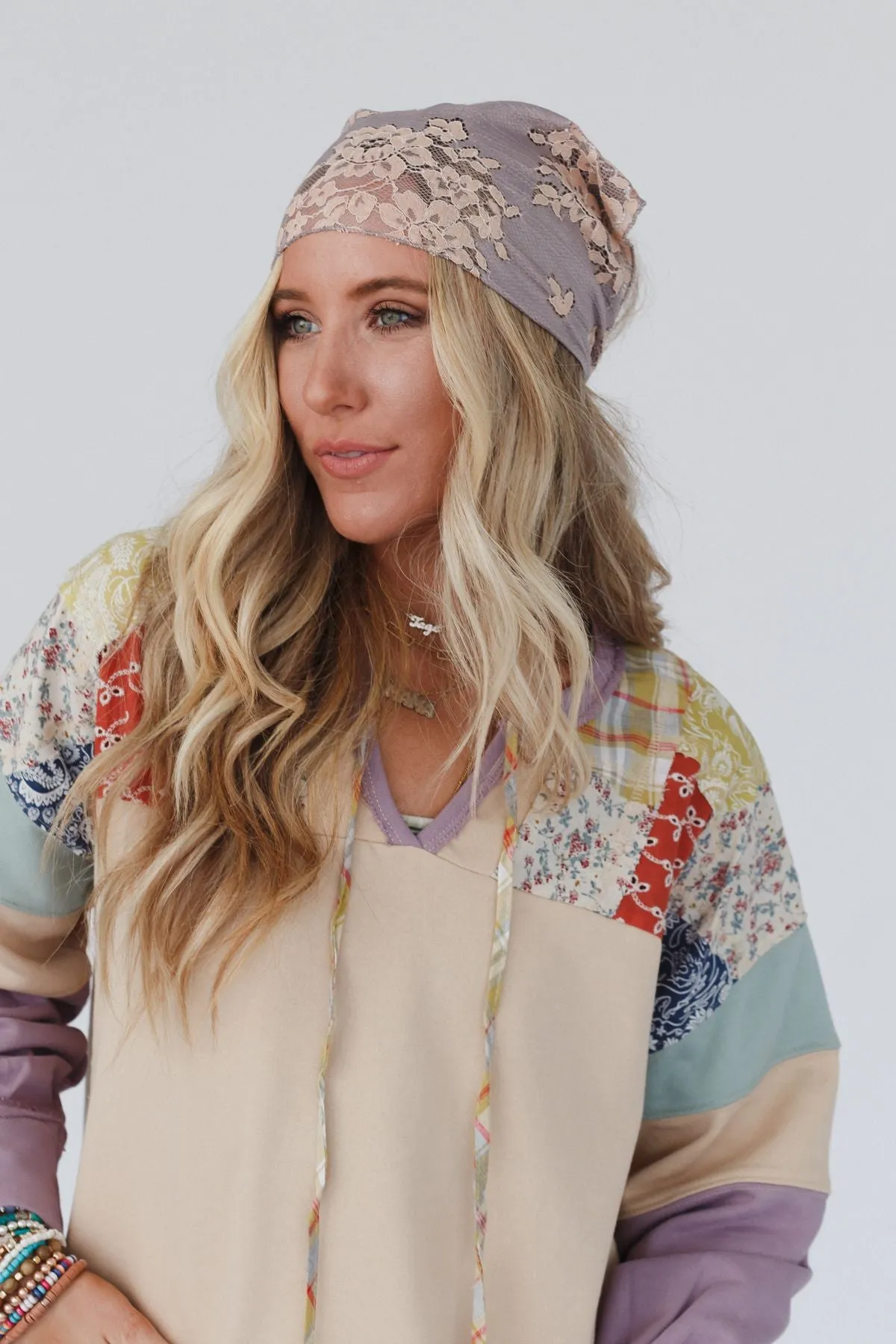Sarah Floral Lace Headscarf - Gray - Pre Order sold by Three Bird Nest product image thumbnail 2