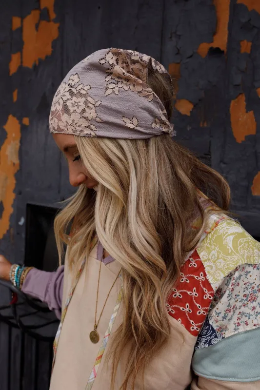 Sarah Floral Lace Headscarf - Gray - Pre Order made by Three Bird Nest