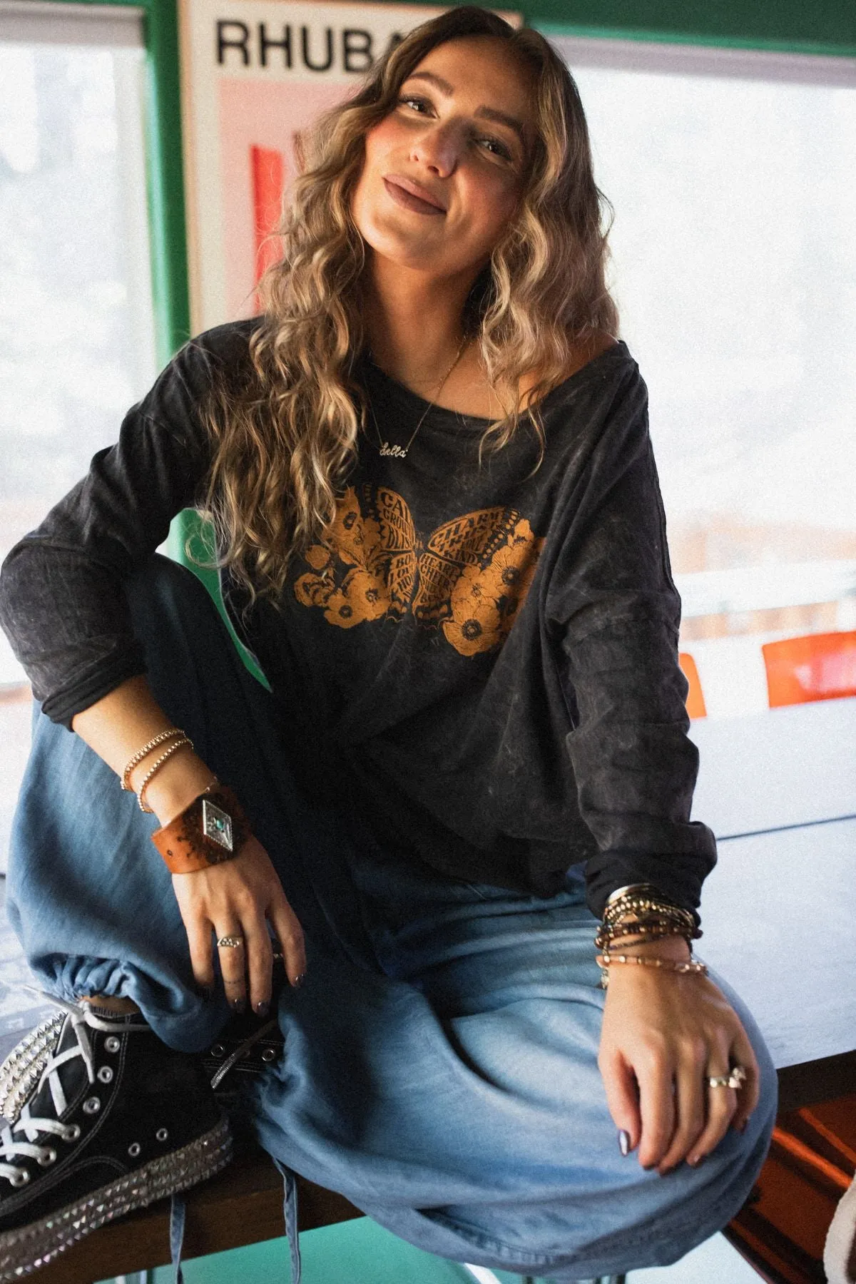 Like A Butterfly Graphic Top - Charcoal - Pre Order sold by Three Bird Nest product image thumbnail 2