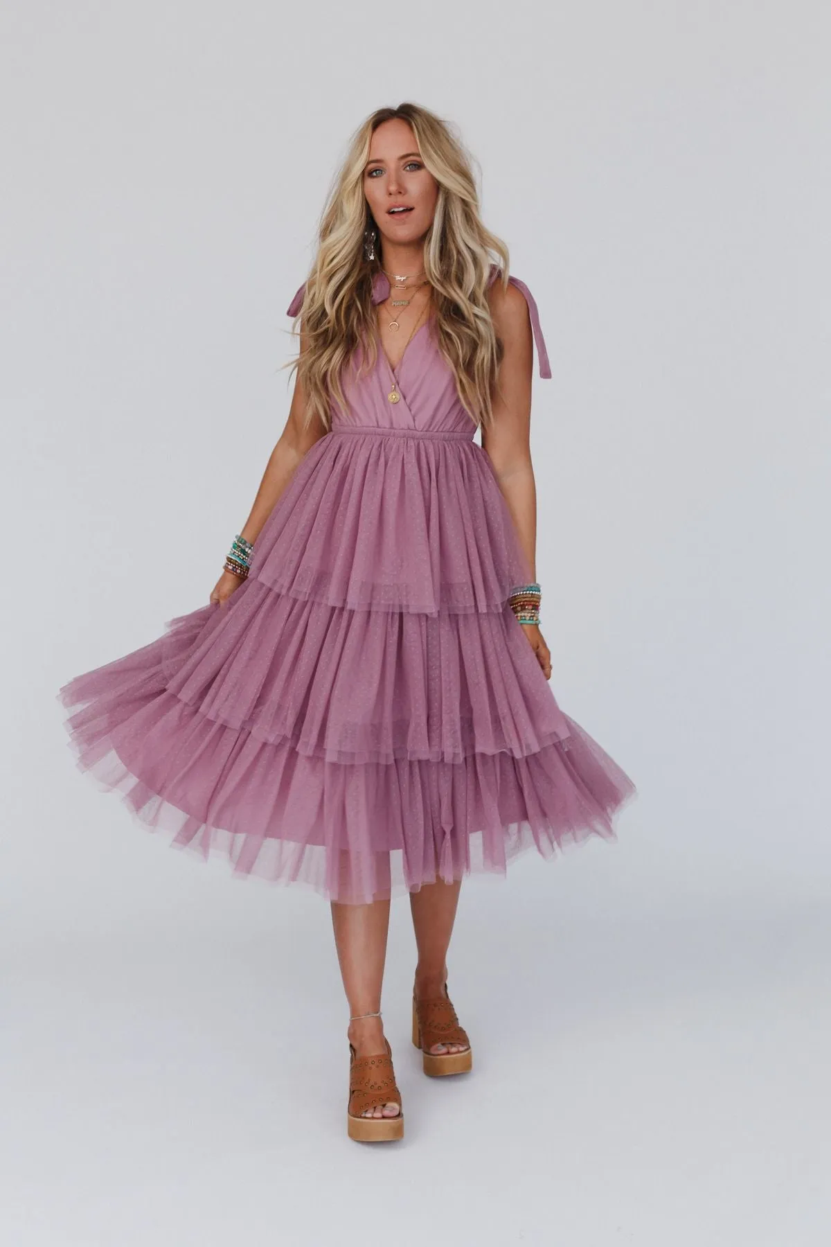 Boho Ballerina Tiered Tulle Dress - Mauve - Pre Order sold by Three Bird Nest product image thumbnail 2