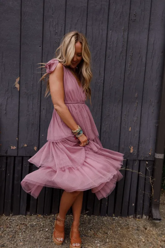 Boho Ballerina Tiered Tulle Dress - Mauve - Pre Order made by Inloom
